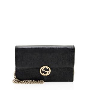 Gucci Grained Calfskin Interlocking G Chain Wallet